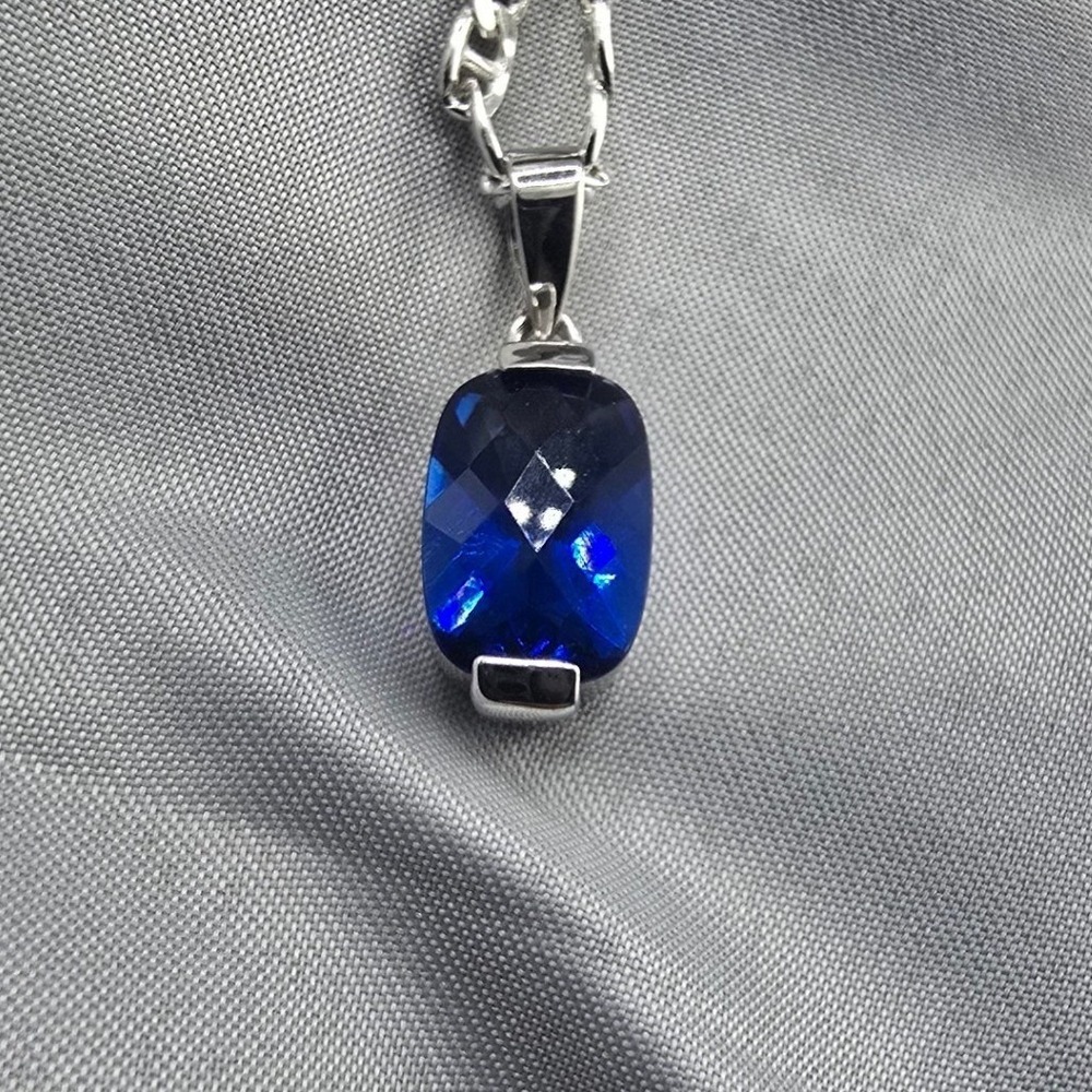 Vintage Livior Necklace Sterling Silver Blue Stone Mariner Link Italy 18in